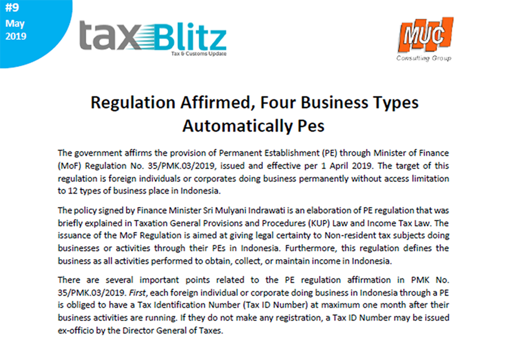  Regulation Affirmed, Four Business Types Automatically PEs